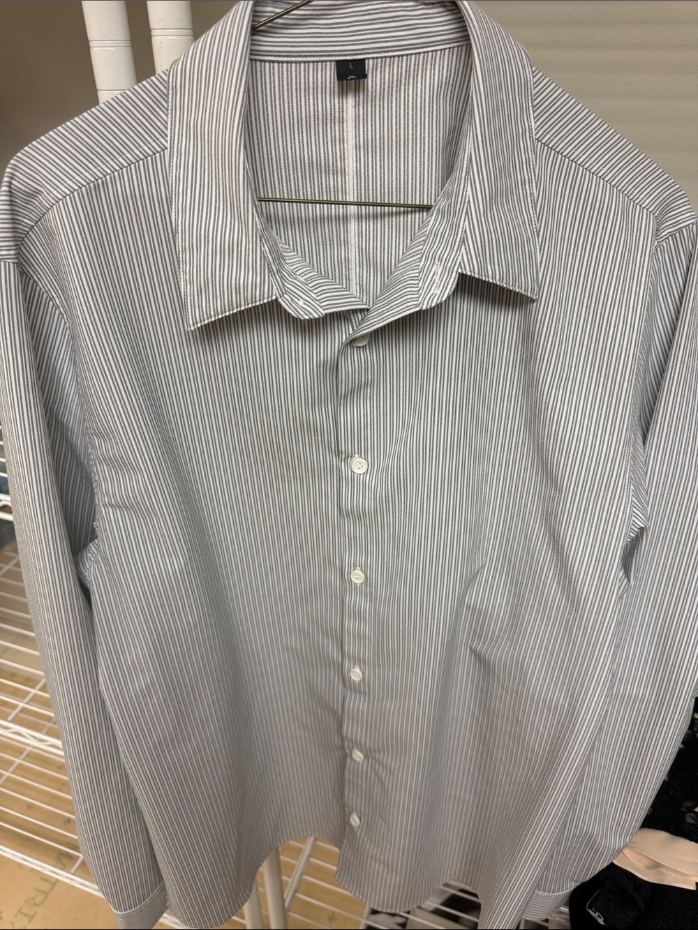 lululemon athletica Men's Gray and White Pinstripe Button-Down Shirt